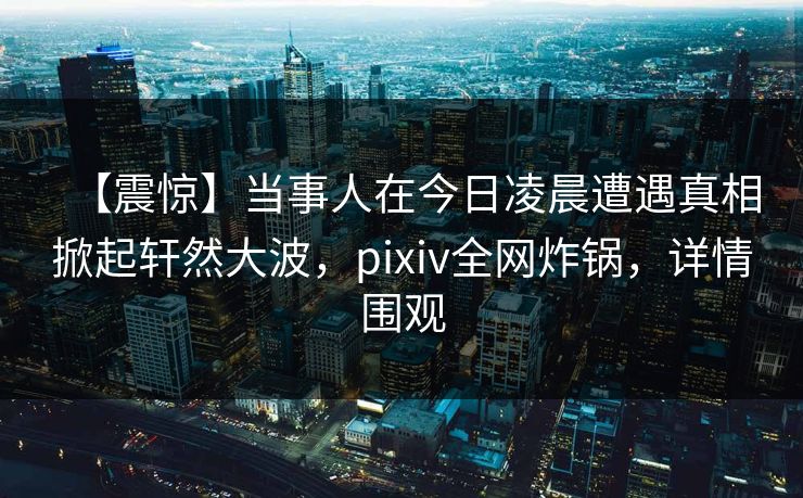 【震惊】当事人在今日凌晨遭遇真相掀起轩然大波，pixiv全网炸锅，详情围观