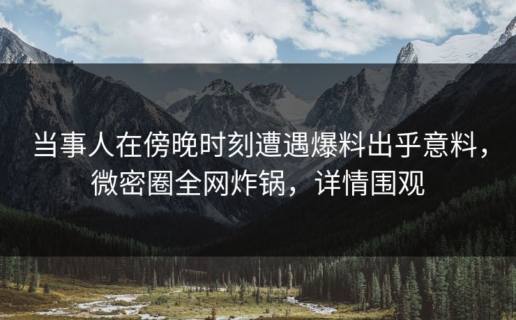 当事人在傍晚时刻遭遇爆料出乎意料，微密圈全网炸锅，详情围观