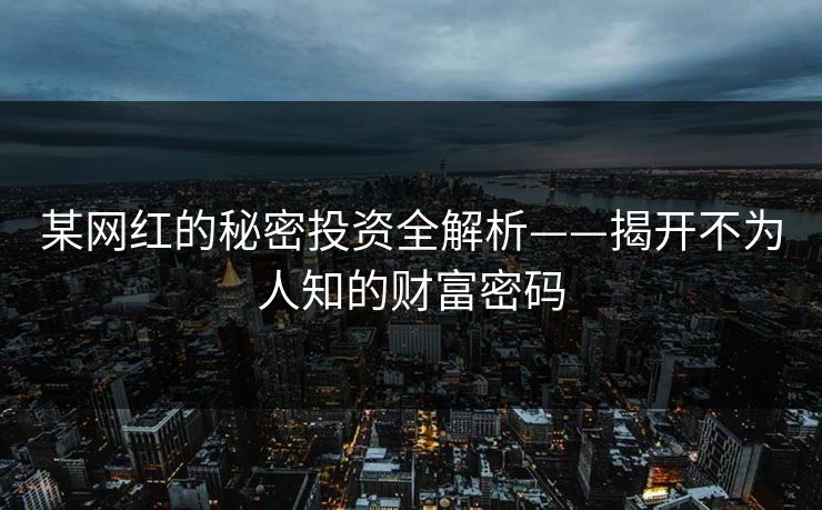 某网红的秘密投资全解析——揭开不为人知的财富密码