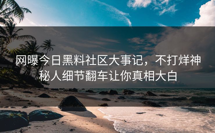 网曝今日黑料社区大事记，不打烊神秘人细节翻车让你真相大白