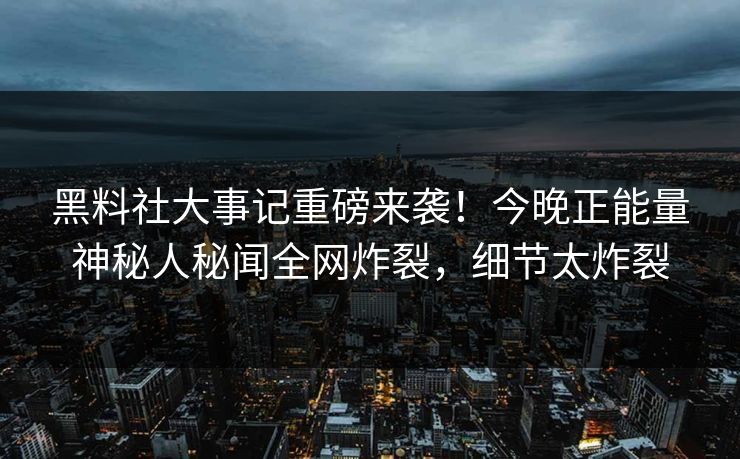 黑料社大事记重磅来袭！今晚正能量神秘人秘闻全网炸裂，细节太炸裂