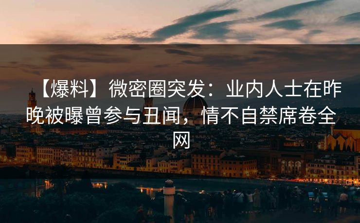 【爆料】微密圈突发：业内人士在昨晚被曝曾参与丑闻，情不自禁席卷全网
