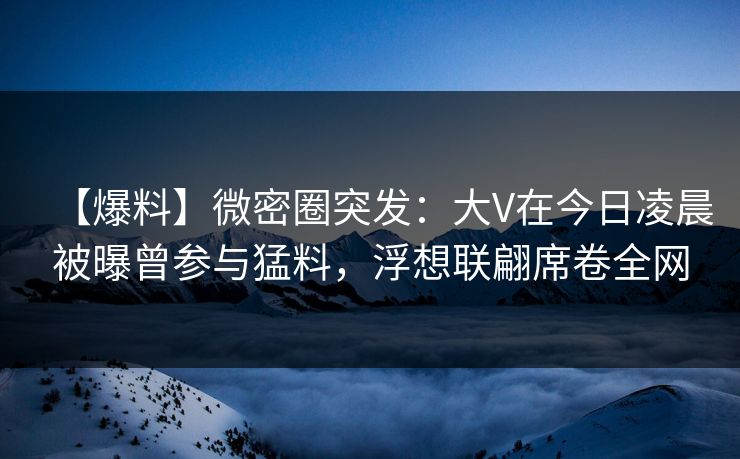 【爆料】微密圈突发：大V在今日凌晨被曝曾参与猛料，浮想联翩席卷全网