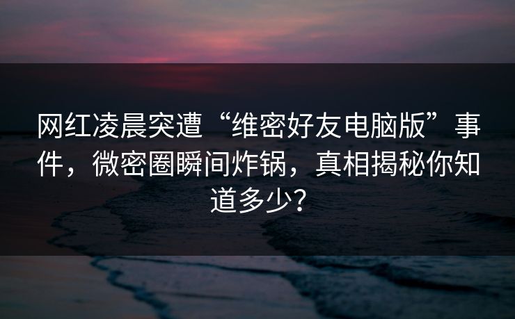 网红凌晨突遭“维密好友电脑版”事件，微密圈瞬间炸锅，真相揭秘你知道多少？